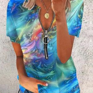 Loose Ombre Zipper Casual T-Shirt, T-Shirts, color:Blue|size:XXL, JustFashionNow
