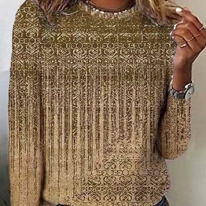 Ethnic Crew Neck Casual T-Shirt, T-Shirts, color:Khaki|size:XXL, JustFashionNow
