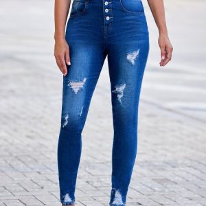 Plain Cocoon Casual Jeans, Jeans, color:Blue|size:3XL, JustFashionNow