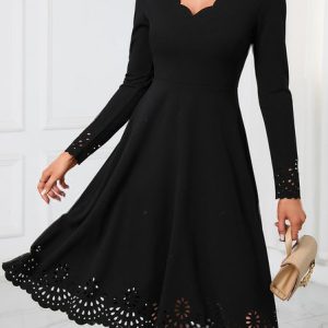 Devore Simple Regular Fit Lace Collar Little Black Dress, Dresses, color:Black|size:XXL, JustFashionNow