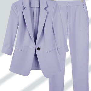 Simple Loose Shawl Collar Two-Piece Set, Suit Set, color:Purple|size:XXL, JustFashionNow