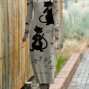Long Sleeve Shift Casual Knitting Dress, Dresses, color:As Picture|size:3XL, JustFashionNow