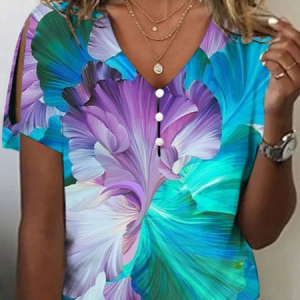 Ombre Casual V Neck Shirt, Shirts & Blouses, color:Green|size:XXL, JustFashionNow