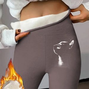 Casual Fluff/Granular Fleece Lined Cat High Waist Athletic Tummy Control Stretch Workout Leggings, leggings, Roselinlin - Online Catalog