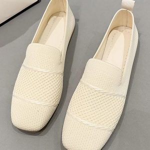 Women Hollow Out Comfy Square Toe Mesh Fabric Shoes, Flats, color:Beige|size:41, JustFashionNow