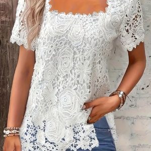 Lace Elegant Square Neck Shirt, Blouses & Shirts, Roselinlin - Online Catalog