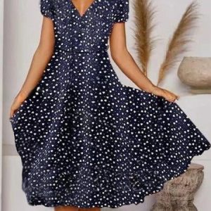 JFN V Neck Heart Swing Party Midi Prom Dress, Dresses, color:Dark Blue|size:XXL, JustFashionNow