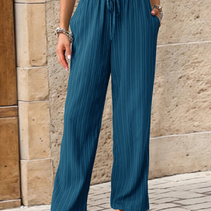 Casual Loose Plain Pants, Pants, color:Blue|size:XL, JustFashionNow