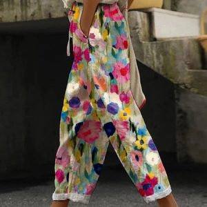 Floral Loose Casual Pants, Pants, color:Multicolor|size:XXL, JustFashionNow