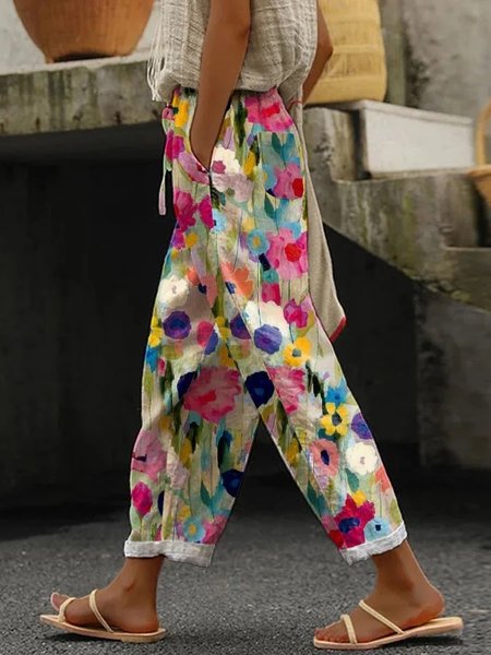 Women's H-Line Straight Pants Daily Going Out Pants Casual Floral Spring/Fall Pants, JustFashionNow Pants, color:Multicolor|size:XXL,