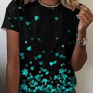 WomenвЂ™s ValentineвЂ™s Day Heart Pattern Crew Neck Casual T-Shirt, JustFashionNow T-Shirts, color:As Picture|size:3XL,