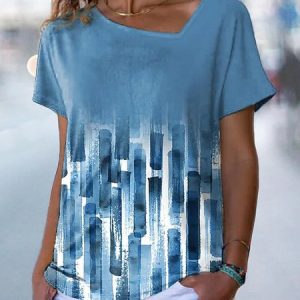 JFN Asymmetrical Neck Loose Asymmetrical Casual T-Shirt, T-Shirts, color:Blue|size:XXL, JustFashionNow