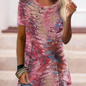 JFN Round Neck Abstract Casual T-Shirt/Tee, T-Shirts, color:Multicolor|size:XXL, JustFashionNow