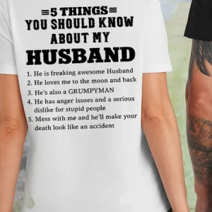 Couple 5 Things You Should Know About My Wife Cotton Crew Neck Letters Casual Couple gift T-shirt, T-Shirts, color:White|size:Women's 3XL, JustFashionNow