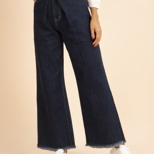 Dark blue washed denim wide leg pants, Pants, color:Dark Blue|size:3XL, JustFashionNow