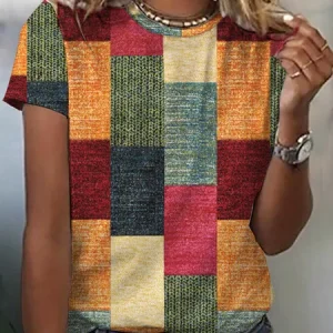 Color Block Casual T-Shirt, T-Shirts, color:Multicolor|size:XXL, JustFashionNow