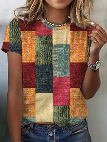 Color Block Casual T-Shirt, T-Shirts, color:Multicolor|size:XXL, JustFashionNow