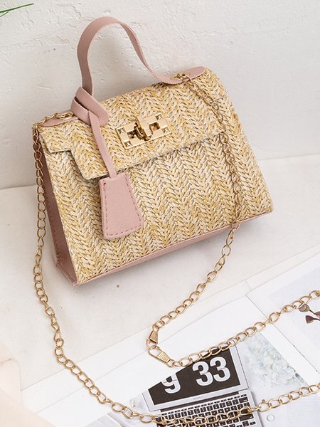 JFN Resort Style Metal Chain Braided Shoulder Bag Crossbody Bag, Women's Bags, color:Pink|size:One-size, JustFashionNow