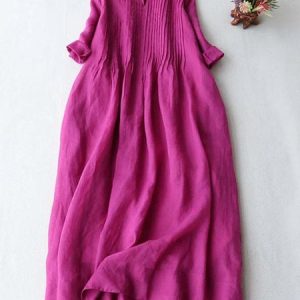 Elegant Loose Cotton Plain Dress, Dresses, color:Rose Red|size:XXL, JustFashionNow