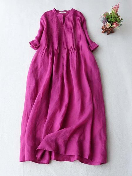 Elegant Loose Cotton Plain Dress, Dresses, color:Rose Red|size:XXL, JustFashionNow