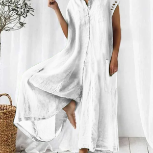 JFN Shirt Collar Short Sleeve Solid Color Cotton Jumpsuit, JustFashionNow Jumpsuits＆Rompers, color:White|size:XXL,