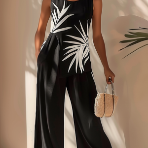 Leaf Elegant Regular Fit Crew Neck Jumpsuit, Jumpsuitsпј†Rompers, color:Black|size:XXL, JustFashionNow