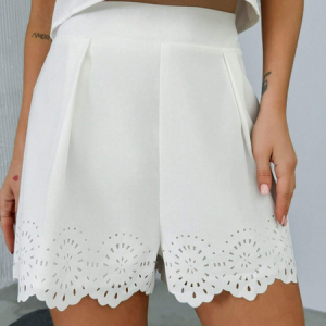 Casual Plain Devore Loose Shorts, Shorts, color:White|size:XXL, JustFashionNow