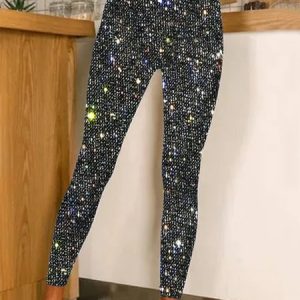 Casual Glitter Leggings, Leggings, color:Black|size:XXL, JustFashionNow