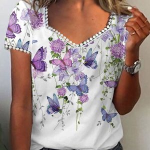 Casual Regular Fit Lace Sweetheart Neckline T-Shirt, T-Shirts, color:White|size:3XL, JustFashionNow