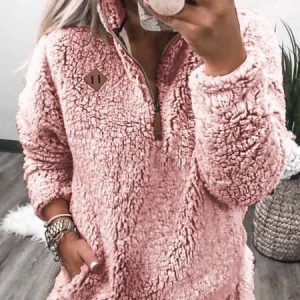 Casual Fluff/Granular Fleece Fabric V Neck Plain Sweatshirt, Sweatshirts & Hoodies, color:Datered|size:XXL, JustFashionNow