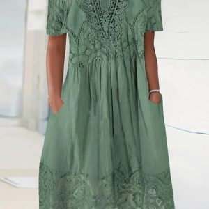 Elegant Crew Neck Loose Dress, Short, color:Green|size:XXL, catalog Noracora shop