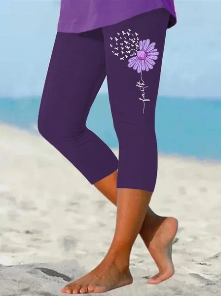 Floral Tight Casual Leggings, Leggings, color:Purple|size:XXL, JustFashionNow