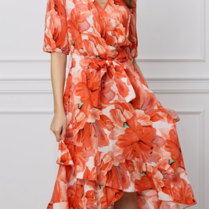 Floral Vacation Loose Dress With Belt, Dresses, color:Orange|size:XXL, JustFashionNow