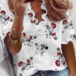 Vacation V Neck Floral Shirt & Top, Blouses & Shirts, Roselinlin - Online Catalog