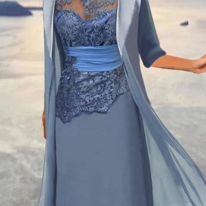 Regular Fit Crew Neck Plain Two-Piece Set, Formal Dresses, color:Blue Purple|size:XXL, JustFashionNow