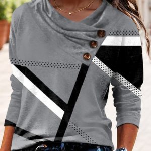 Casual Color Block Cross Neck Shirt, JustFashionNow Shirts & Blouses, color:Gray|size:XXL,