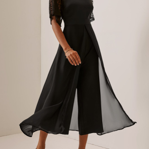 Elegant Crew Neck Lace Loose Jumpsuit, Jumpsuitsпј†Rompers, color:Black|size:XXL, JustFashionNow