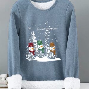 Women Loose Christmas Snowman Casual Crew Neck Thicken Sweatshirt, Sweatshirts & Hoodies, color:Blue|size:XXL, JustFashionNow