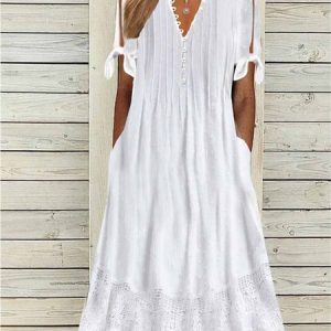 Plain Loose Buttoned Elegant Dress, Maxi Dresses, Roselinlin - Online Catalog