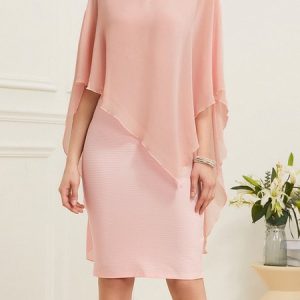 V Neck Loose Elegant Chiffon Dress, Dresses, color:Orange Pink|size:XXL, JustFashionNow