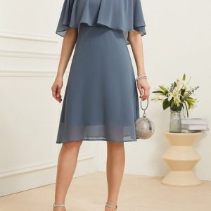 Chiffon Elegant Plain Dress, Dresses, color:Blue|size:XXL, JustFashionNow