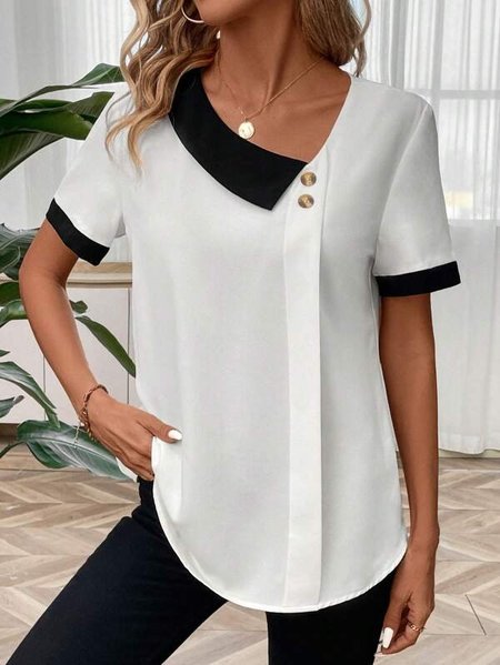 Casual Asymmetrical Color Block Loose Shirt, Blouses & Shirts, Roselinlin - Online Catalog