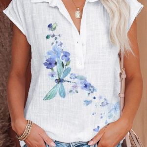 Dragonfly Shirt Collar Sleeve Short sleeve Top, Blouses & Shirts, Roselinlin - Online Catalog