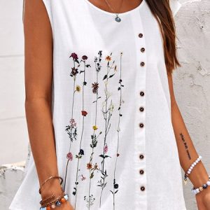 Casual Floral Crew Neck Shirt & Top, Tank Tops & Camis, Roselinlin - Online Catalog