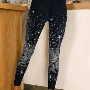 Casual Knitted Hot Drilling Leggings, Leggings, color:Black|size:XXL, JustFashionNow