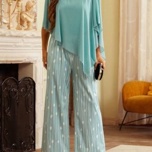Polka Dots Elegant Two-Piece Set, Suit Set, color:Blue|size:XXL, JustFashionNow