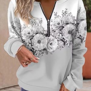 Floral Casual Sweatshirt, Sweatshirts & Hoodies, color:Gray|size:XXL, JustFashionNow