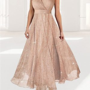 Wrap Glitter Elegant Regular Fit Dress, Dresses, color:Pink|size:XXL, JustFashionNow