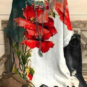 JFN Floral Casual Loose Doll Sleeve Crew Neck Top, JustFashionNow Shirts & Blouses, color:Black|size:XXL,