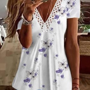 JFN V Neck Casual T-Shirt/Tee, T-Shirts, color:White|size:XXL, JustFashionNow